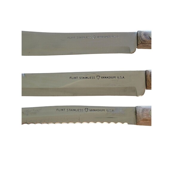 Vtg Flint Stainless Vanadium USA Lot Of 3 Bread - Fillet - Butcher Knives - Picture 10 of 11